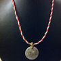 NATURAL CORAL FOSSIL GEMSTONE Circle PENDANT w/ Artificial Leather 16" Necklace - Thumbnail 2