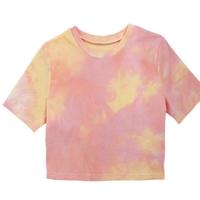 Women Pastel Pink Yellow Gradient Tie Dye Top - Thumbnail 2