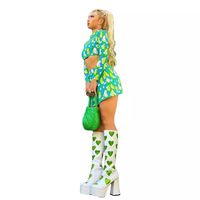 2PCS Heart Print High Neck Long Sleeve Bandage Mini Dress Crop Top + Skirt Set Summer Aesthetic Casual E-Girl Kawaii Korean Japanese Harajuku - Thumbnail 4