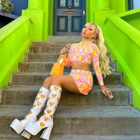 2PCS Heart Print High Neck Long Sleeve Bandage Mini Dress Crop Top + Skirt Set Summer Aesthetic Casual E-Girl Kawaii Korean Japanese Harajuku - Thumbnail 7