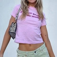 Pink Too Pretty To Do Math Funny Letter Print Short Sleeve Shirt Crop Top Summer Aesthetic Casual E-Girl Kawaii Korean Japanese Harajuku - Thumbnail 1