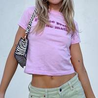 Pink Too Pretty To Do Math Funny Letter Print Short Sleeve Shirt Crop Top Summer Aesthetic Casual E-Girl Kawaii Korean Japanese Harajuku - Thumbnail 3