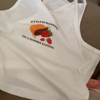 White Ribbed Strawberry Fruit Print Tank Top Crop Top Sleeveless Shirt Summer Aesthetic Casual E-Girl Kawaii Korean Japanese Harajuku - Thumbnail 4