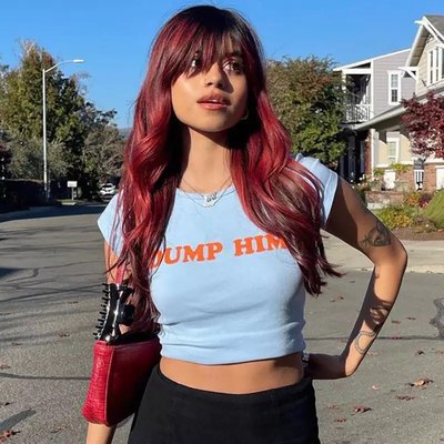 Blue dump him funny graphic print short sleeve shirt crop top summer aesthetic casual e-girl kawaii korean japanese harajuku - Thumbnail 2