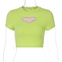 White Vintage Trouble Heart Graphic Print Short Sleeve Shirt Crop Top Summer Aesthetic Casual E-Girl Kawaii Korean Japanese Harajuku - Thumbnail 2