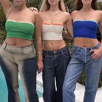 Sexy Knit Bandage Crop Top Sleeve Strapless Tube Shirt Backless Summer Aesthetic Casual E-Girl Kawaii Korean Japanese Harajuku - Thumbnail 1