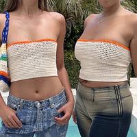 Sexy Knit Bandage Crop Top Sleeve Strapless Tube Shirt Backless Summer Aesthetic Casual E-Girl Kawaii Korean Japanese Harajuku - Thumbnail 5