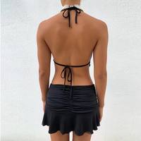 2pcs Set Pink Bandage Crop Top + Pleated Mini Skirt Party Club Summer Aesthetic Casual E-Girl Kawaii Korean Japanese Harajuku - Thumbnail 6