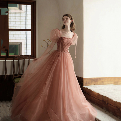 Cute tulle long a line prom dress evening dress - Thumbnail 1
