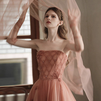 Cute tulle long A line prom dress evening dress - Thumbnail 1