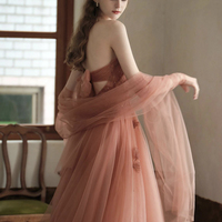 Cute tulle long A line prom dress evening dress - Thumbnail 3