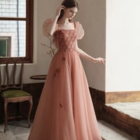 Cute tulle long A line prom dress evening dress - Thumbnail 2