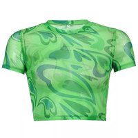Green Heart Print Transparent Mesh Sheer Crop Top Short Sleeve Shirt Summer Aesthetic Casual E-Girl Kawaii Korean Japanese Harajuku - Thumbnail 1