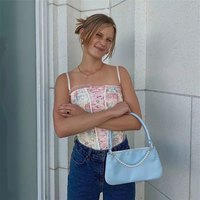 Pink Floral Print Corset Bandage Bustier Crop Top Sleeveless Shirt Summer Aesthetic Casual E-Girl Kawaii Korean Japanese Harajuku - Thumbnail 6