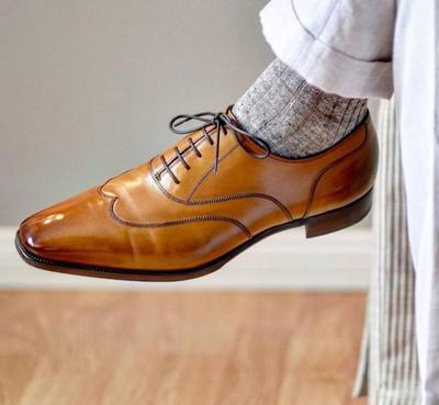 Fashion 2022 Hand Made Tan Brown Wingtip Genuine Leather Lace Up Wedding Shoes