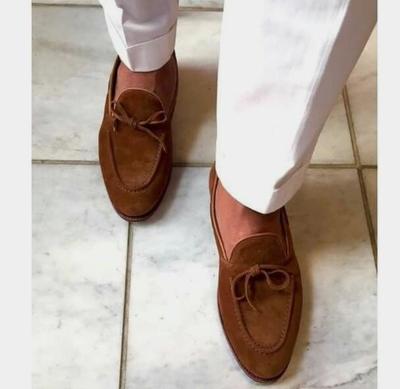 Hand Made Chocolate Brown Tassels Moccasin Suede Formal Wear Shoes
