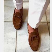 Hand Made Chocolate Brown Tassels Moccasin Suede Formal Wear Shoes - Thumbnail 1