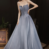 Stylish satin long prom dress A line evening dress - Thumbnail 2