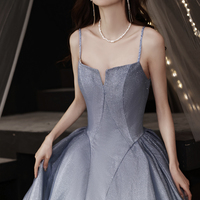 Stylish satin long prom dress A line evening dress - Thumbnail 3