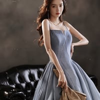 Stylish satin long prom dress A line evening dress - Thumbnail 5
