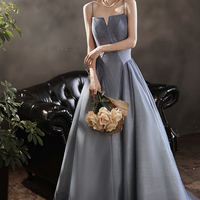 Stylish satin long prom dress A line evening dress - Thumbnail 6