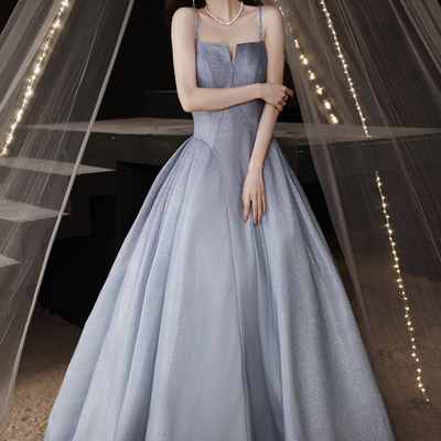 Stylish satin long prom dress a line evening dress - Thumbnail 3