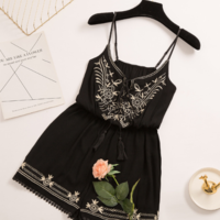 Sling Embroidered High Waist Jumpsuit - Thumbnail 1