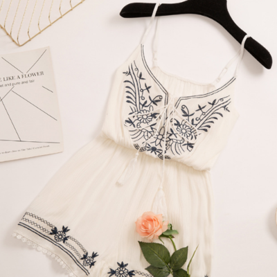 Sling embroidered high waist jumpsuit