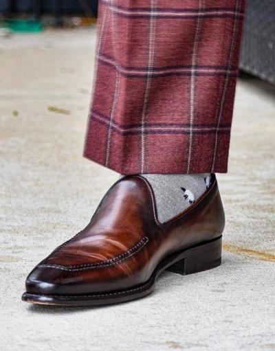 Elegant Men's Hand Stitch Brown Black Tone Leather Moccasin Shoes, Slips On Loafer Wedding Shoes