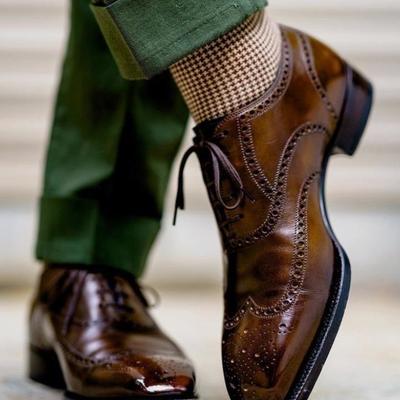 Awesome wear men's hand stitch oxfords wingtip genuine leather brogue shoes, best wedding lace up shoes - Thumbnail 4