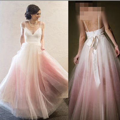 Gradient wedding dresses bridal gown spaghetti straps