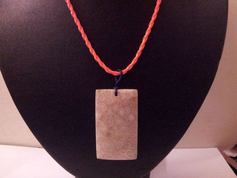 CORAL FOSSIL Natural GEMSTONE Rectangle PENDANT & Artificial Leather 16"Necklace
