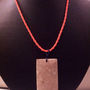 CORAL FOSSIL Natural GEMSTONE Rectangle PENDANT & Artificial Leather 16"Necklace - Thumbnail 1