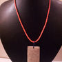 CORAL FOSSIL Natural GEMSTONE Rectangle PENDANT & Artificial Leather 16"Necklace - Thumbnail 2