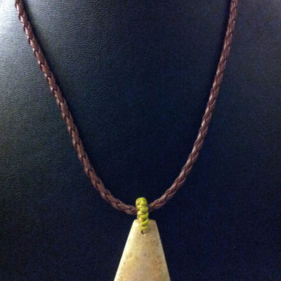 Pendant natural coral fossil gemstone with artificial leather 16" necklace