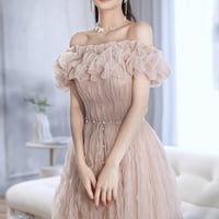 Pink tulle long prom dress pink evening dress - Thumbnail 2