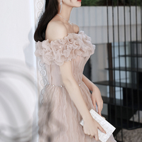 Pink tulle long prom dress pink evening dress - Thumbnail 3