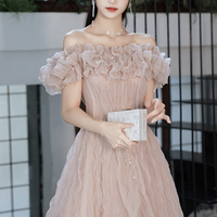 Pink tulle long prom dress pink evening dress - Thumbnail 5