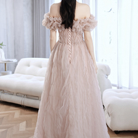 Pink tulle long prom dress pink evening dress - Thumbnail 6