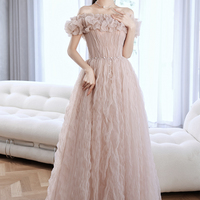 Pink tulle long prom dress pink evening dress - Thumbnail 7