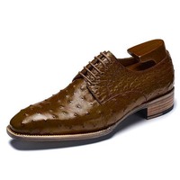 Handmade Formal Ostrich Derby Shoes For Men Dark Brown - Thumbnail 1