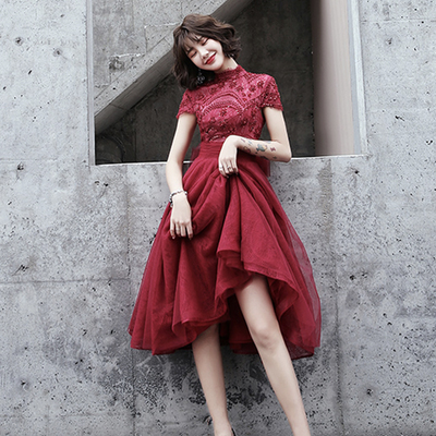 Cute tulle beads short prom dress homecoming dress - Thumbnail 1