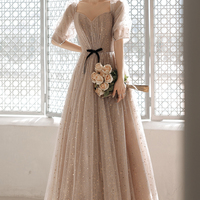 Cute tulle long prom dress A line evening dress - Thumbnail 2