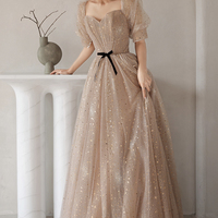 Cute tulle long prom dress A line evening dress - Thumbnail 6