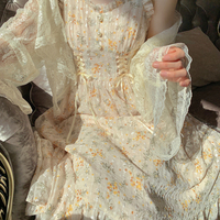 Spring Summer Fairy Yellow Wild Cicada Flower Strap Dress - Thumbnail 1