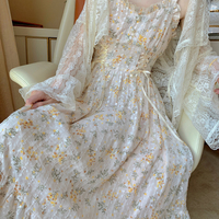 Spring Summer Fairy Yellow Wild Cicada Flower Strap Dress - Thumbnail 2