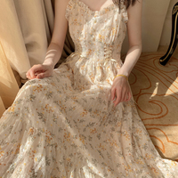 Spring Summer Fairy Yellow Wild Cicada Flower Strap Dress - Thumbnail 3