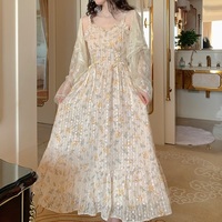 Spring Summer Fairy Yellow Wild Cicada Flower Strap Dress - Thumbnail 4