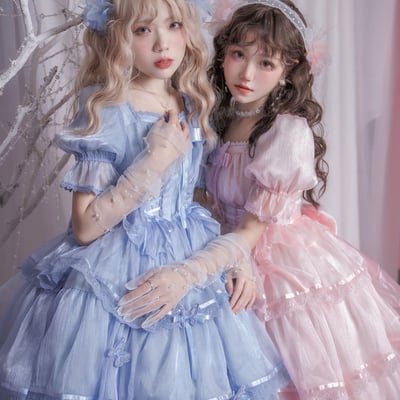 Elegant sweet butterfly princess lace puff sleeve dress