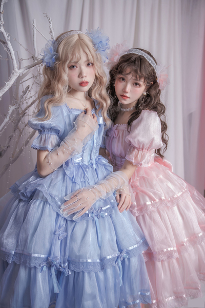 Elegant Sweet Butterfly Princess Lace Puff Sleeve Dress